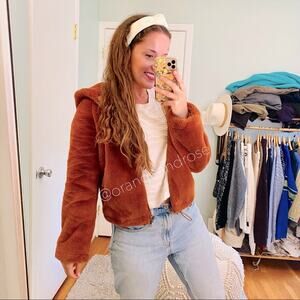 APPARIS Camel Faux Fur Cinch Soft Waist Hooded Jacket S